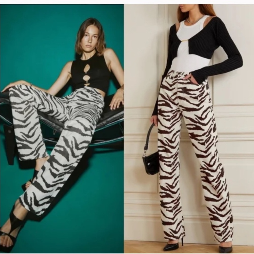 Reformation tiger high rise straight leg jean animal print